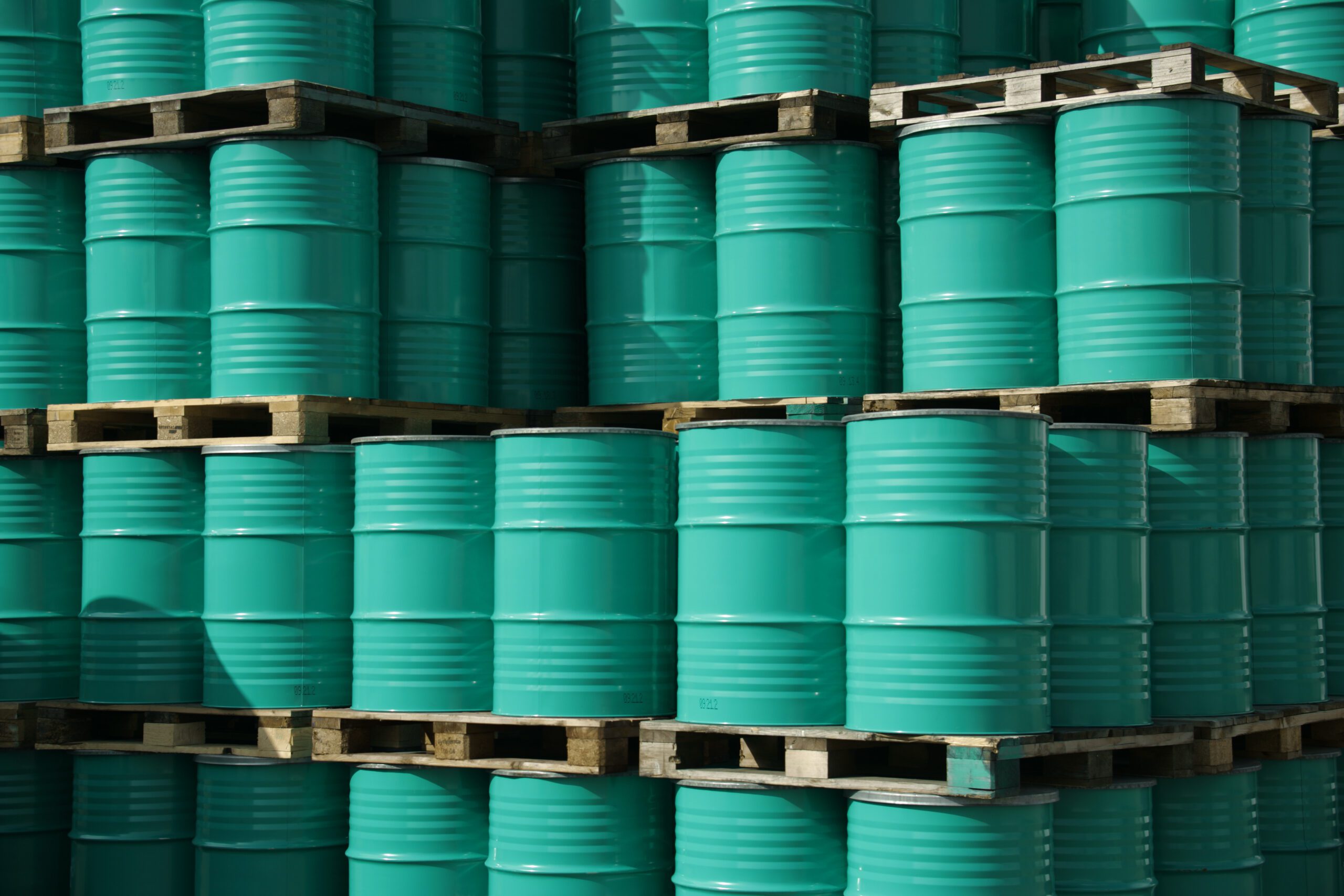 Oil barrels stack up